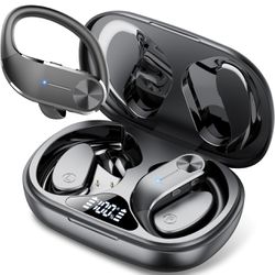 A8 Wireless Earbuds Bluetooth 5.3 Headphones 48Hrs Playtime Black Sports Earhooks Over Ear Earphones with LED Display, IPX7 Waterproof Built-in Mic He