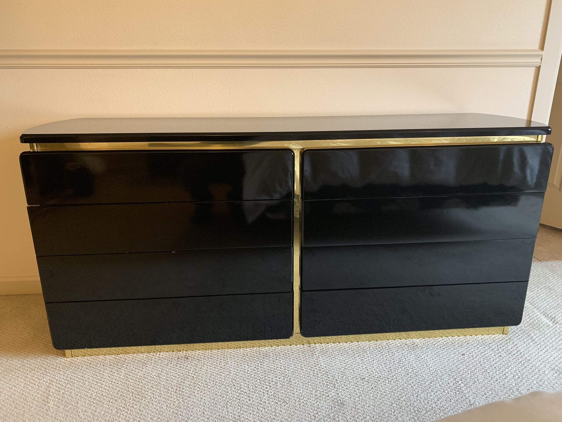 Lane Furniture 1964 Black Lacquer W/Brass Detail Bedroom Set