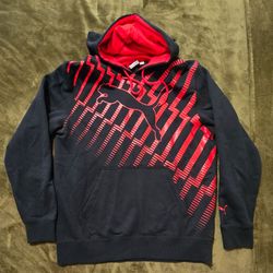 Puma Men's Black Red Hoodie Pullover Sweatshirt Graphic Logo Size Large