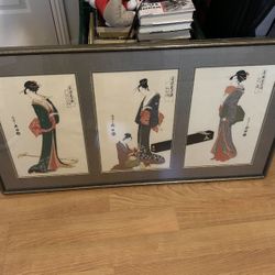 Japanese Woodblocks “Three Courtesans Playing Music" by Chobunsai Eishi