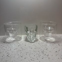 (3) Glass Skull Shot Glasses (Halloween )
