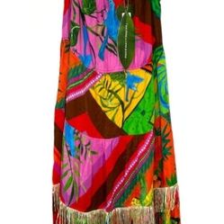 NWT Farm Rio Palila Fringe Midi Dress Size XL Tropical Smocked Sundress

