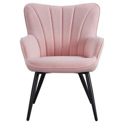 Pleated Fabric Pink Armchair - New