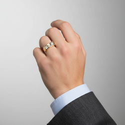 10K Yellow Gold Cz Rectangle Mens Ring