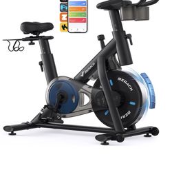MERACH Exercise Bike, Brake Pad Stationary Bike with Exclusive App, Low Noise Indoor Cycling Bike with 300lbs Weight Capacity, Tablet Mount and Fitnes