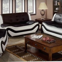 Brand New Black Faux Leather Combination Sofa Set 
