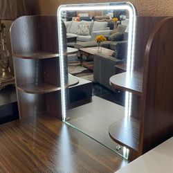 Brown LED Vanity Set with Stool