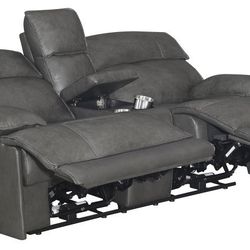 New Top Grain Genuine Leather Recliner Loveseat With Power Recliners And Power Headrest
