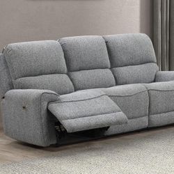 Power Reclining Sofa - Contemporary Gray Boucle Fabric