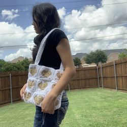 Crochet Heart Tote Bag