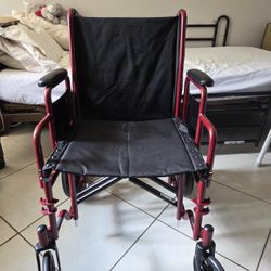 Red Medical Transport Wheelchair