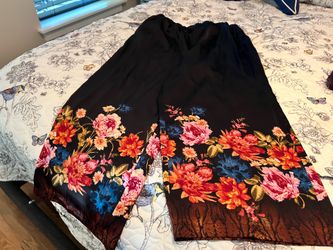 2x Macy’s floral satin wide leg elastic waisted dress pants