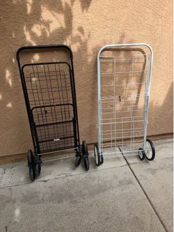 2 shopping carts black one $35 and white ones $25