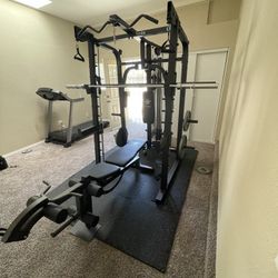 Vesta Fitness Smith Machine 2001 w/Bench Attachment | 230lb Bumpers Weights | 7ft Olympic Bar | Fitness | Gym Equipment | FREE DELIVERY 🚚 