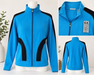 Marsh Landing Women’s Medium Blue Black Colorblock Full Zip Jacket Y2K Active