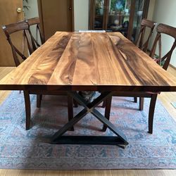 Modern Wood Dining Table w/ Black Metal X Base – Seats 4–6