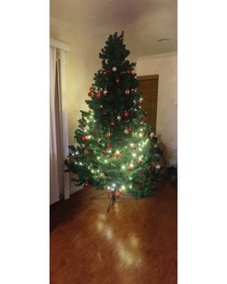 7-Foot Pre-Lit Artificial Christmas Tree with Ornaments