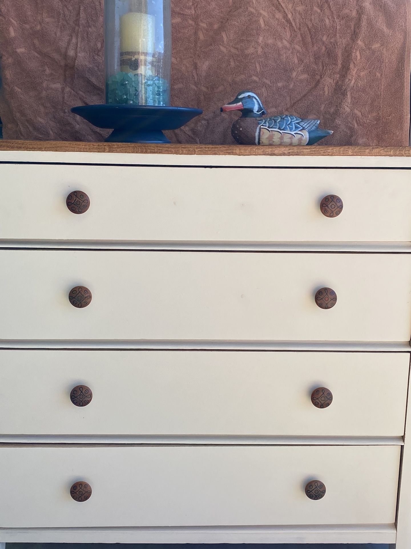 White Dresser With Hand Carved Knobs