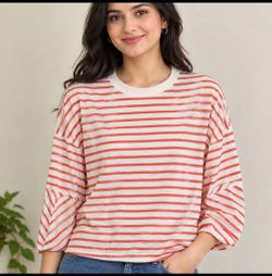 Women's Striped Oversized Crew Neck Top size S,M, &L