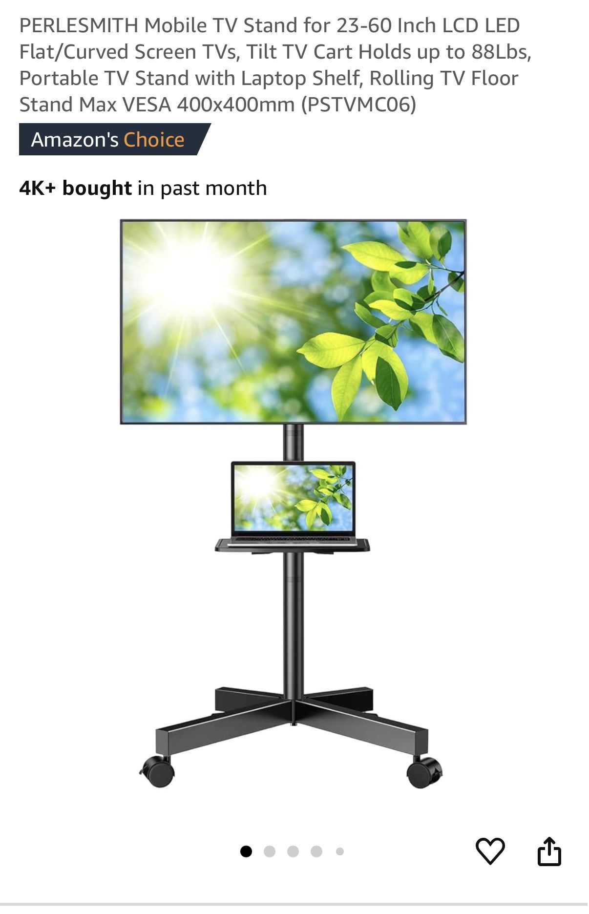 Mobile TV Stand for 23-60 Inch LCD LED Flat/Curved Screen TVs, Tilt TV Cart Holds up to 88Lbs,