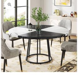 Round Dining Table for 4 People, 47" Kitchen Table with Circle Metal Base