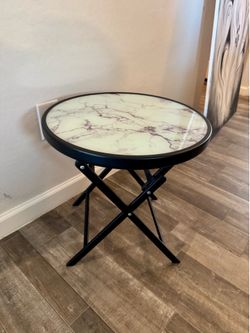 Modern Round Marble Folding Table - Black & White Marble - Free Local Delivery!