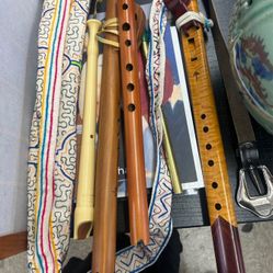 Collection If Stunning Native Indian Flutes Plus Bag