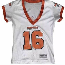 Hooters Vintage  Women’s Uniform Top Small Jersey 16 Short Sleeve V Neck Sm