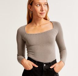 Abercrombie & Fitch nude square neck long sleeve pointelle body suit S 