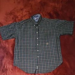 NWOT MENS TOMMY HILFIGER PLAID BUTTON DOWN SHIRT  NAVY BLUE AND GREEN SIZE XL 