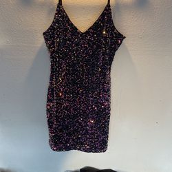 Mini Sequence Dress, Purple, Pink Black