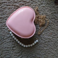 New Cute Pink Small Zippered Heart Purse