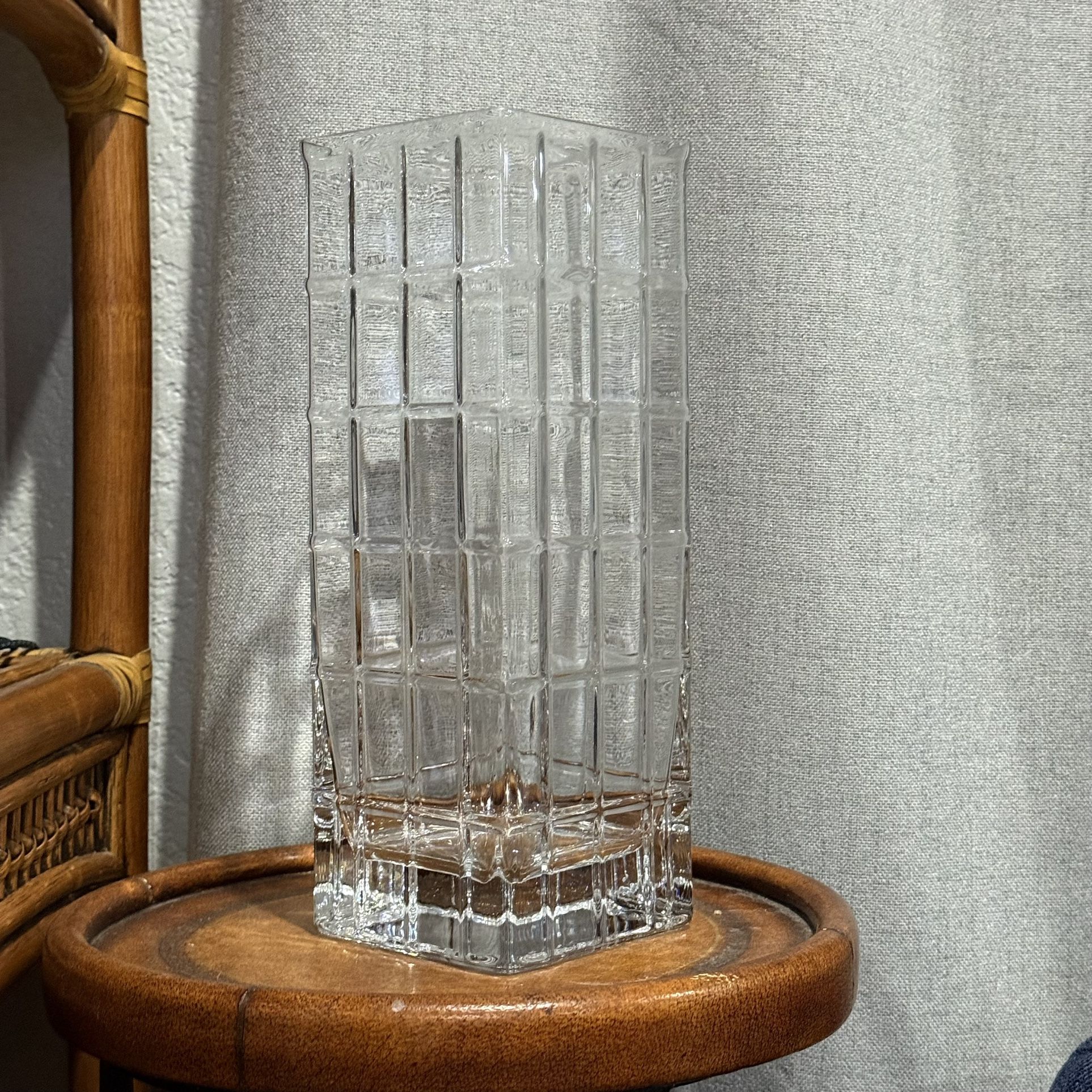 Square Textured Glass Vase • Modern Geometric Design • Heavy & Clear