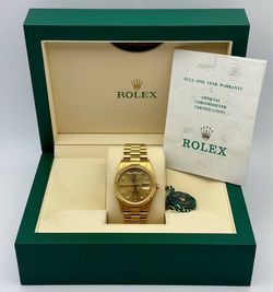1989 Rolex Day-Date 36mm President 18k Yellow gold 18238 Champagne diamond dial Double Quick set watch box papers