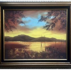 Beautiful Vintage Original Nautical/Scenic Oil Painting Signed, Framed On Canvas