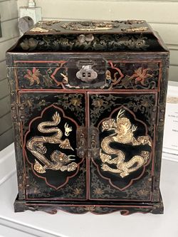 Antique Asian carved bone jewelry case