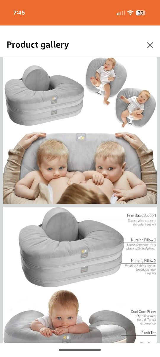 TwinGo Nurse & Lounge Pillow – Twin Breastfeeding & Support Pillow (Grey) – Barely Used