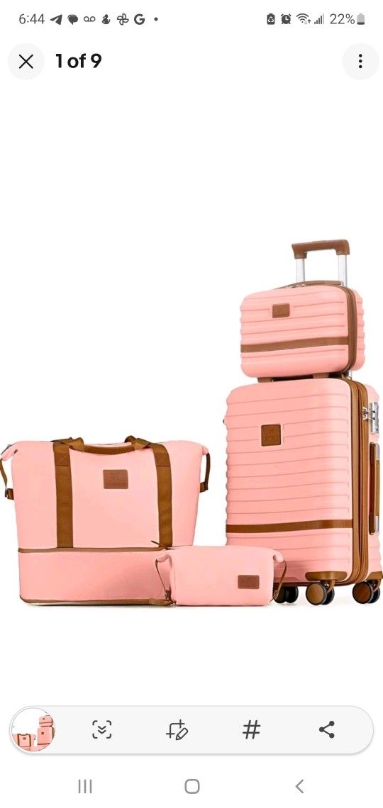 🧳 Brand New 4-Piece Pink Luggage Set – Spinner Suitcase, Weekender, Makeup Bag & Tote