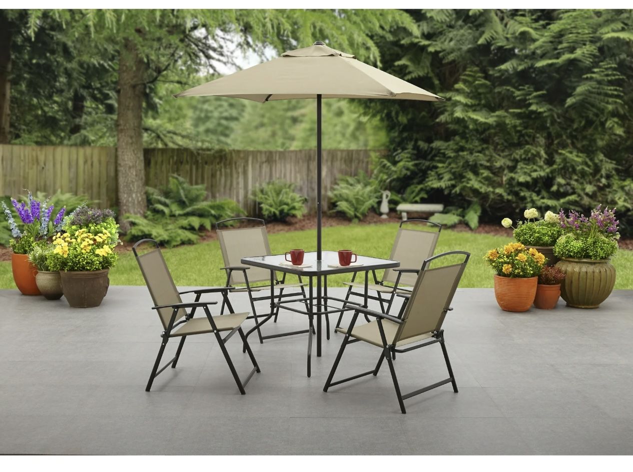 Patio outdoor dining set 6 pieces ( new inbox ) tan color