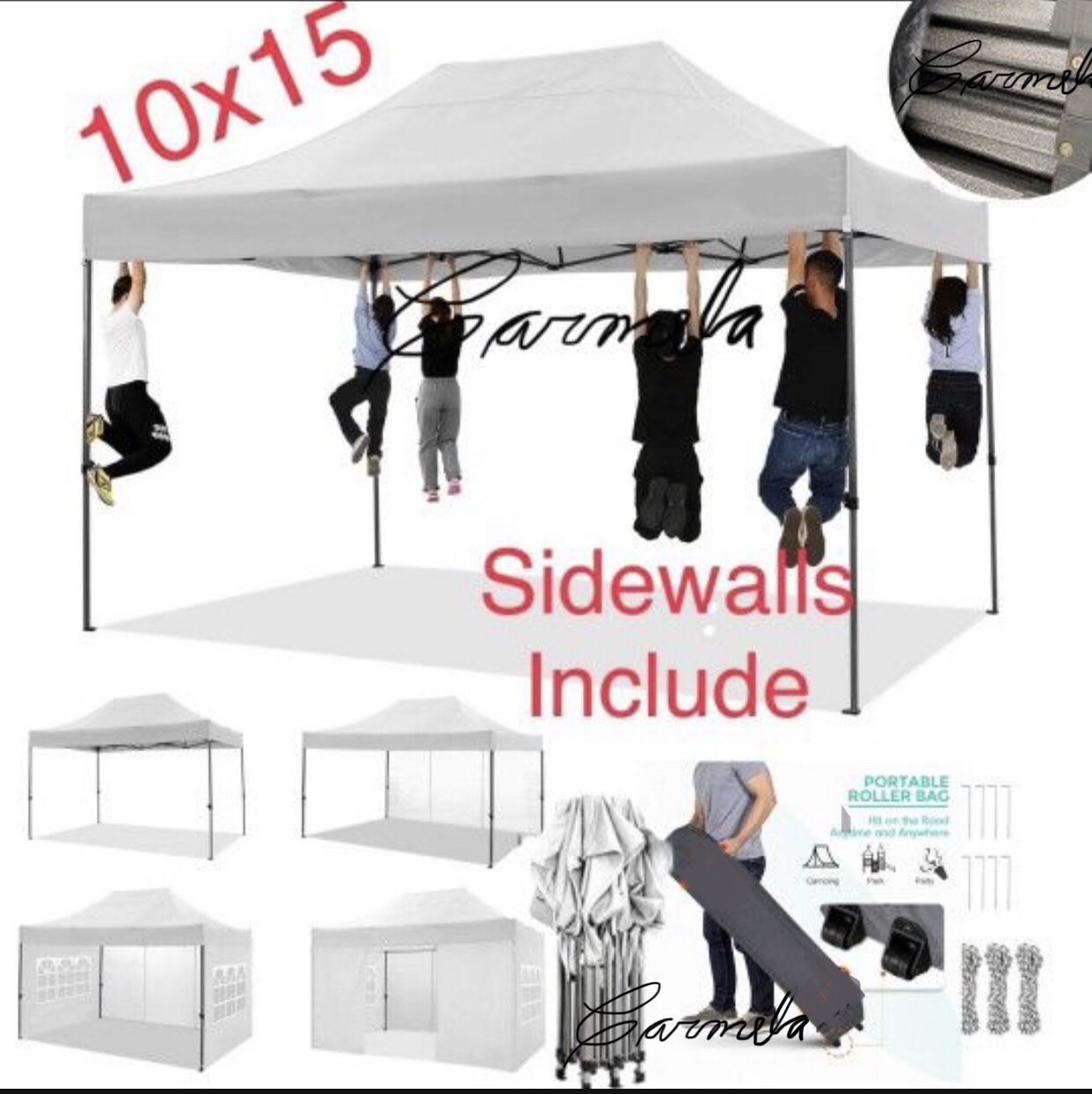 10x15 Pop up Canopy Tent Heavy Duty with 4 Sidewalls, Easy Set-up Commercial Outdoor Party Tent, 100% Waterproof Wedding Canopy Gazebo, 3 Height Adjus