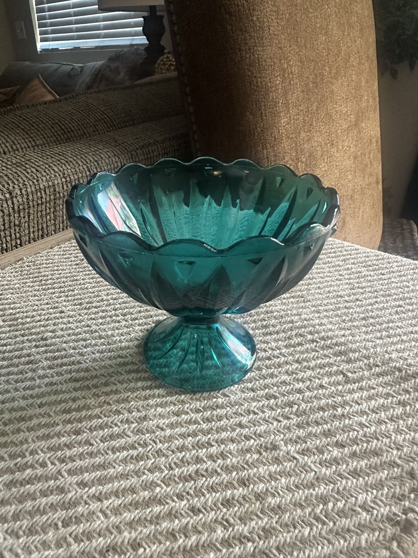 Vintage Teal Glass Candy Dish