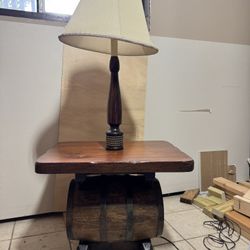 Custom Wine Barrel Table With Lamp Post