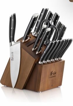 Cangshan Alps Series German Steel Forged 17-Piece Knife Block Set, Acacia (Black)
