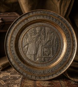 Persian Bronze Charger, Middle East, Iran, king, hanging plate, wall art, VTG