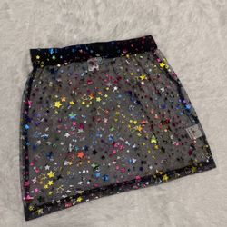 New large black star sheer skirt mini festival rave raver micro metallic