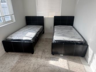 2 Twin size bed frame with 2 mattress and free delivery free installation all new furniture