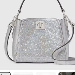 NWT Kate Spade Mini Phoebe Glitter Silver Mini Top Handle Crossbody Purse Bag