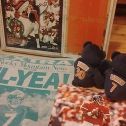 Signed John Elway Picture Memorabilia Placard Vintage B Babies