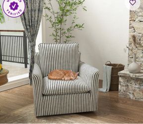 Navy Stripe Upholstered Swivel Accent Chair