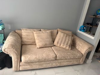 Beige Fabric Loveseat Sofa with Throw Pillows